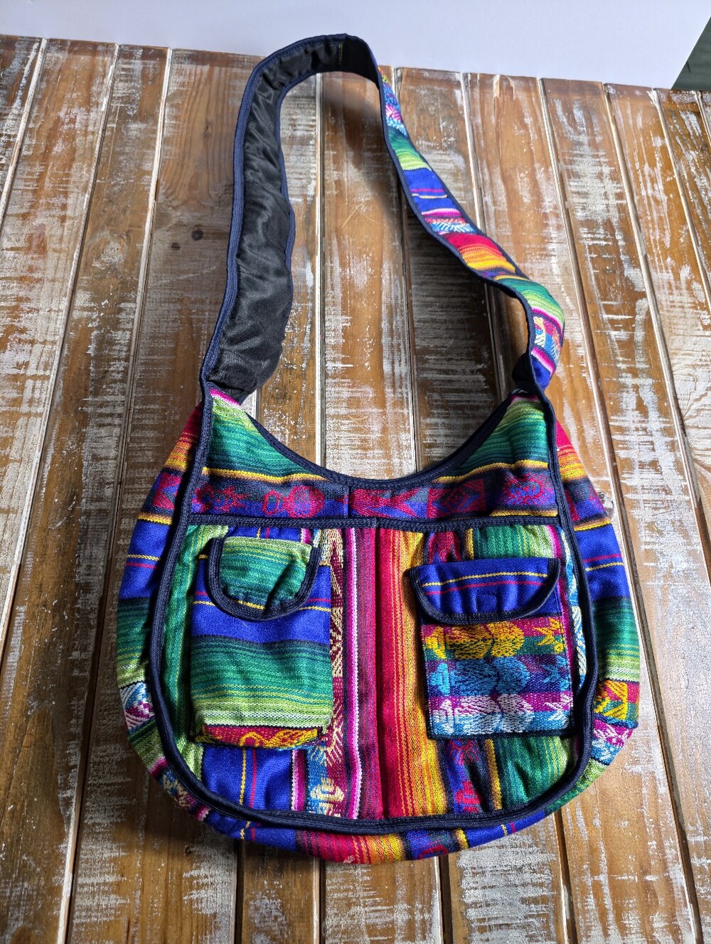 Multi-Color Woven Crossbody Shoulder Bag - Vibrant Stripe Design. Bohemian. 420